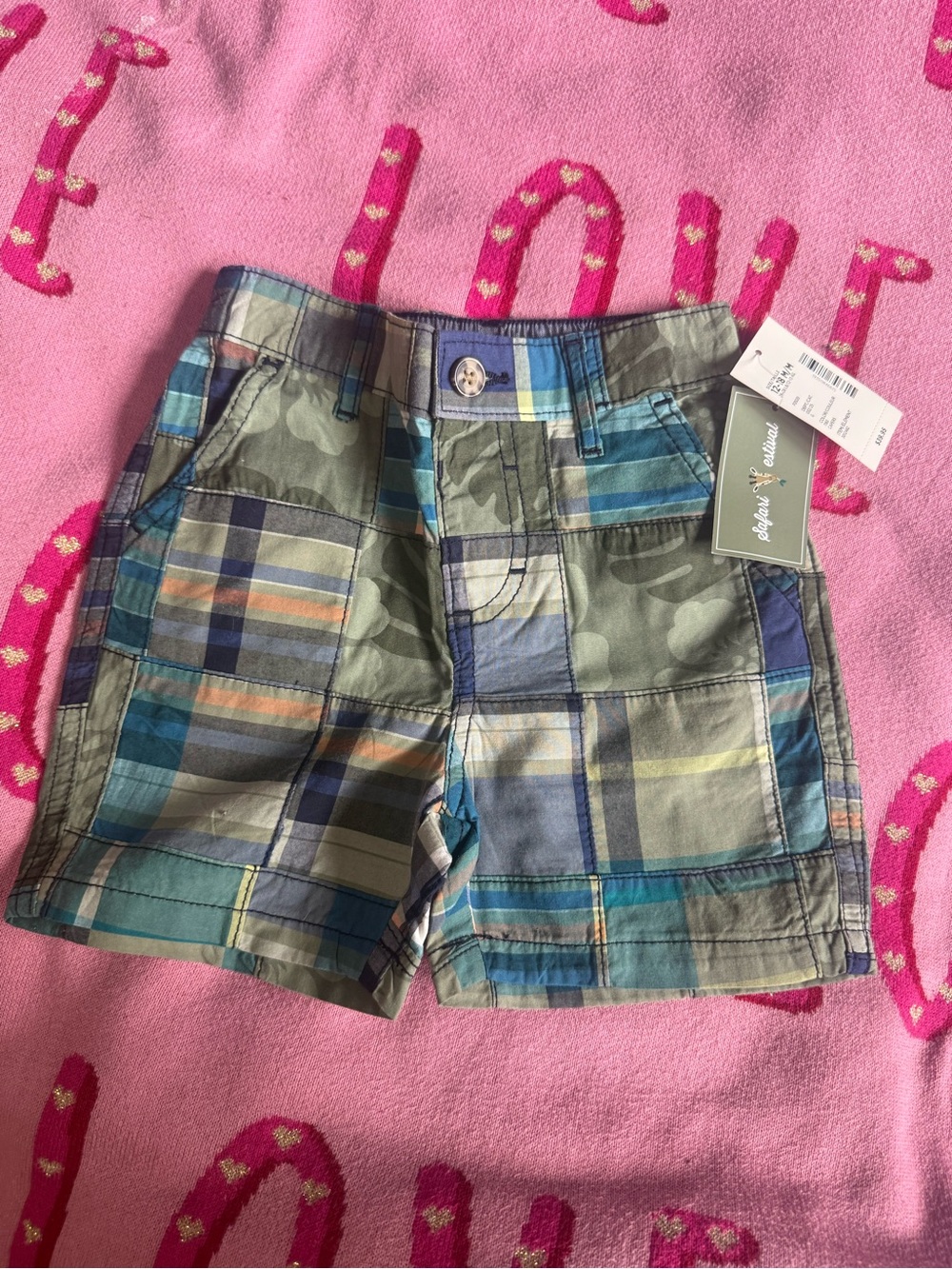 Gymboree Plaid Patchwork Shorts in Green and Blue NWT
